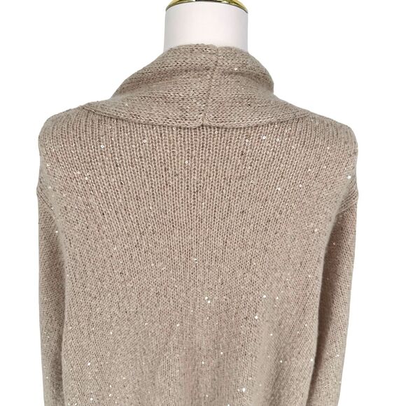 J. Jill Longline Sweater Cardigan 3X Beige Gold Sequins Open Knit Mohair Blend - Picture 11 of 13